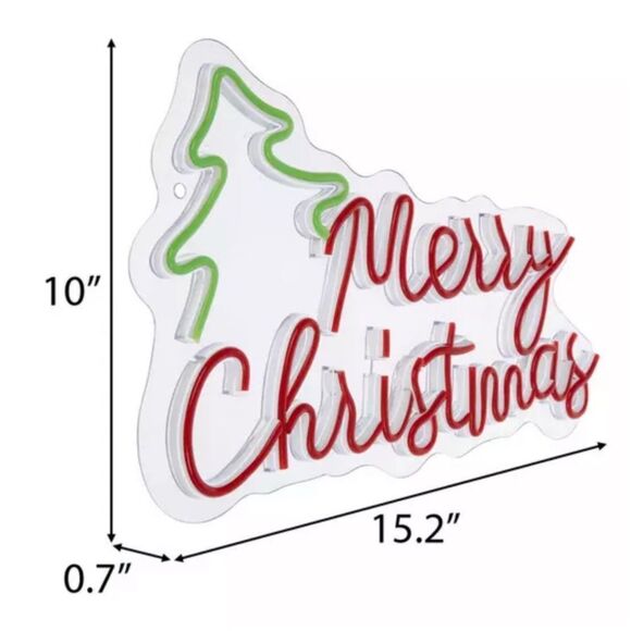 Neon Merry Christmas Sign - Green and Red - Picture 2 of 4
